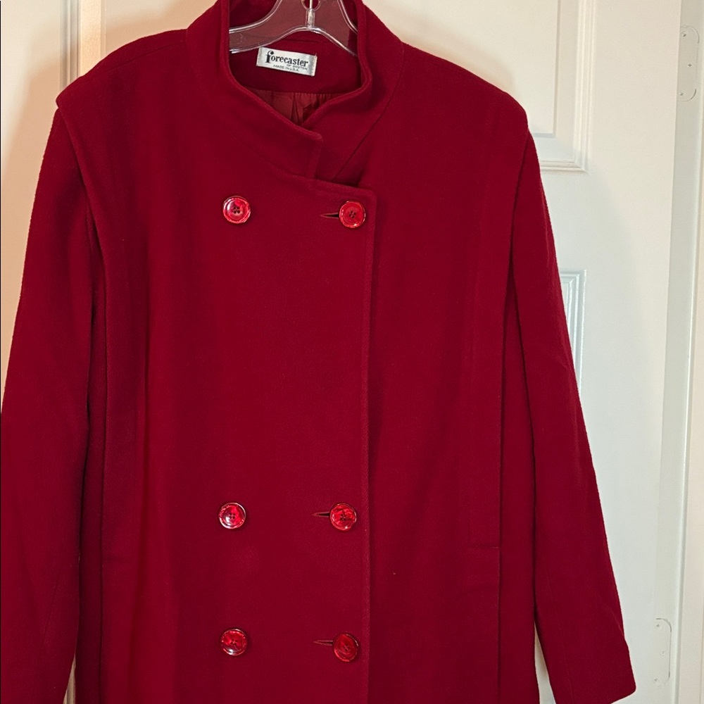 VTG Forecaster of Boston Red double-breasted 100% wool longline coat SZ 18 - Picture 3 of 12